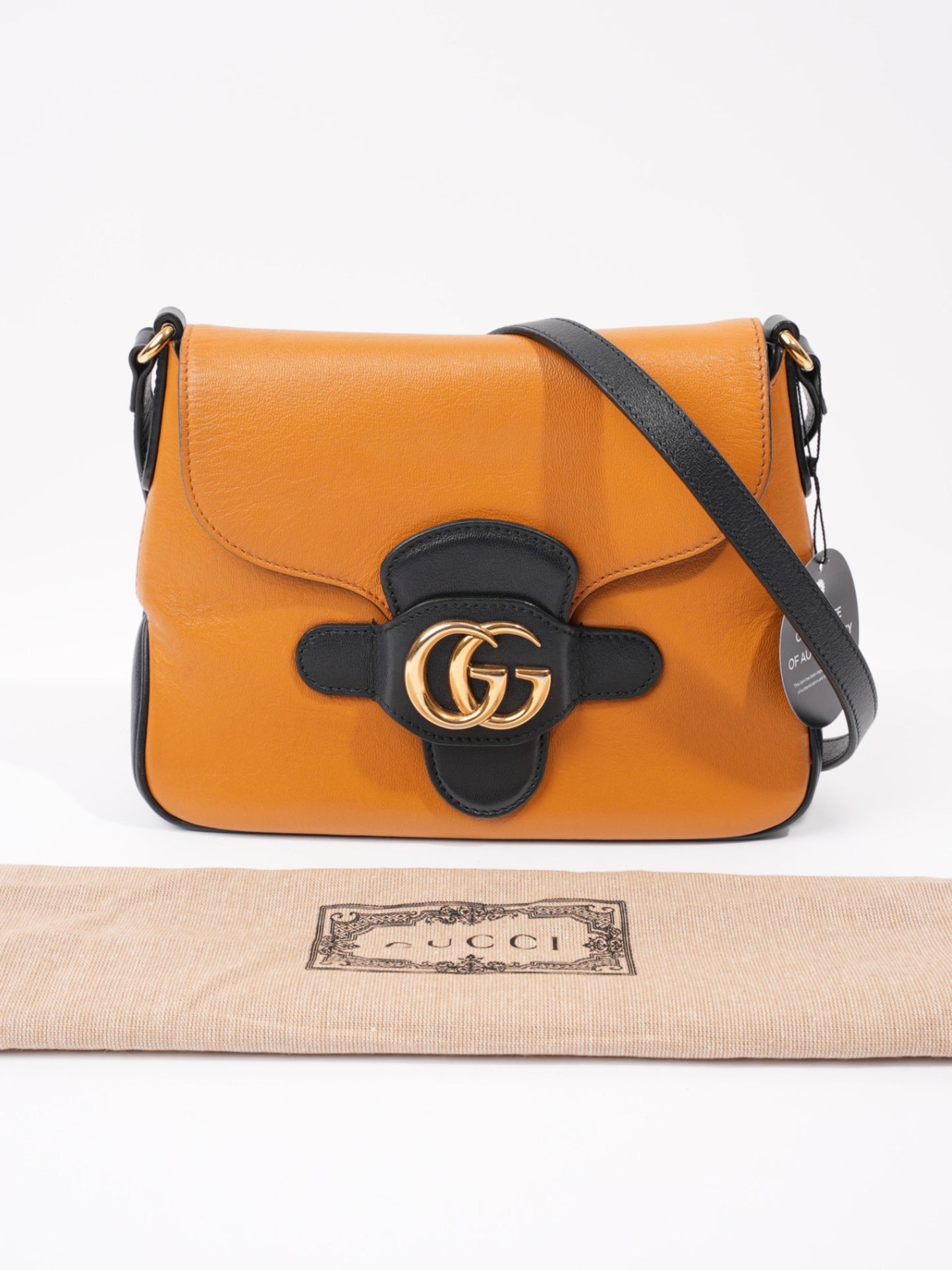 Gucci Messenger Bag with Double G Navy Blue / Burnt Orange Leather Small