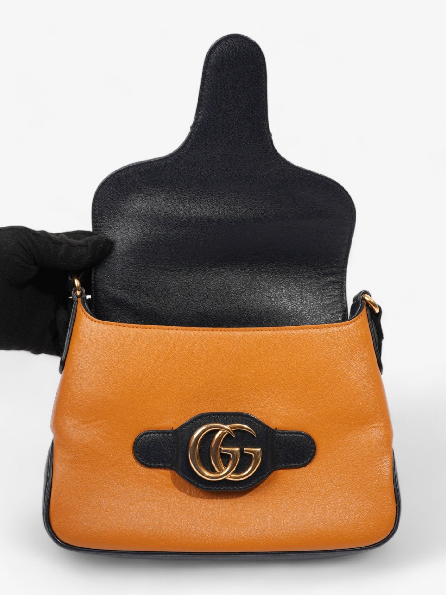 Gucci Messenger Bag with Double G Navy Blue / Burnt Orange Leather Small