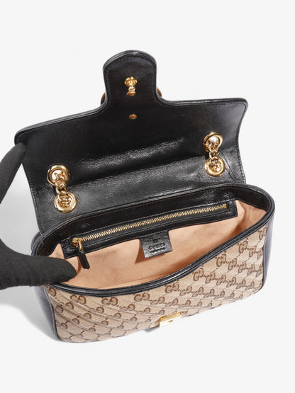 Gucci Marmont Flap Beige And Ebony GG Supreme / Black Canvas Small