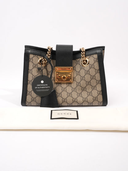 Gucci Padlock Beige And Ebony GG Supreme / Black Coated Canvas Small