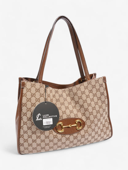 Gucci Horsebit 1955 Tote Beige / Brown Canvas