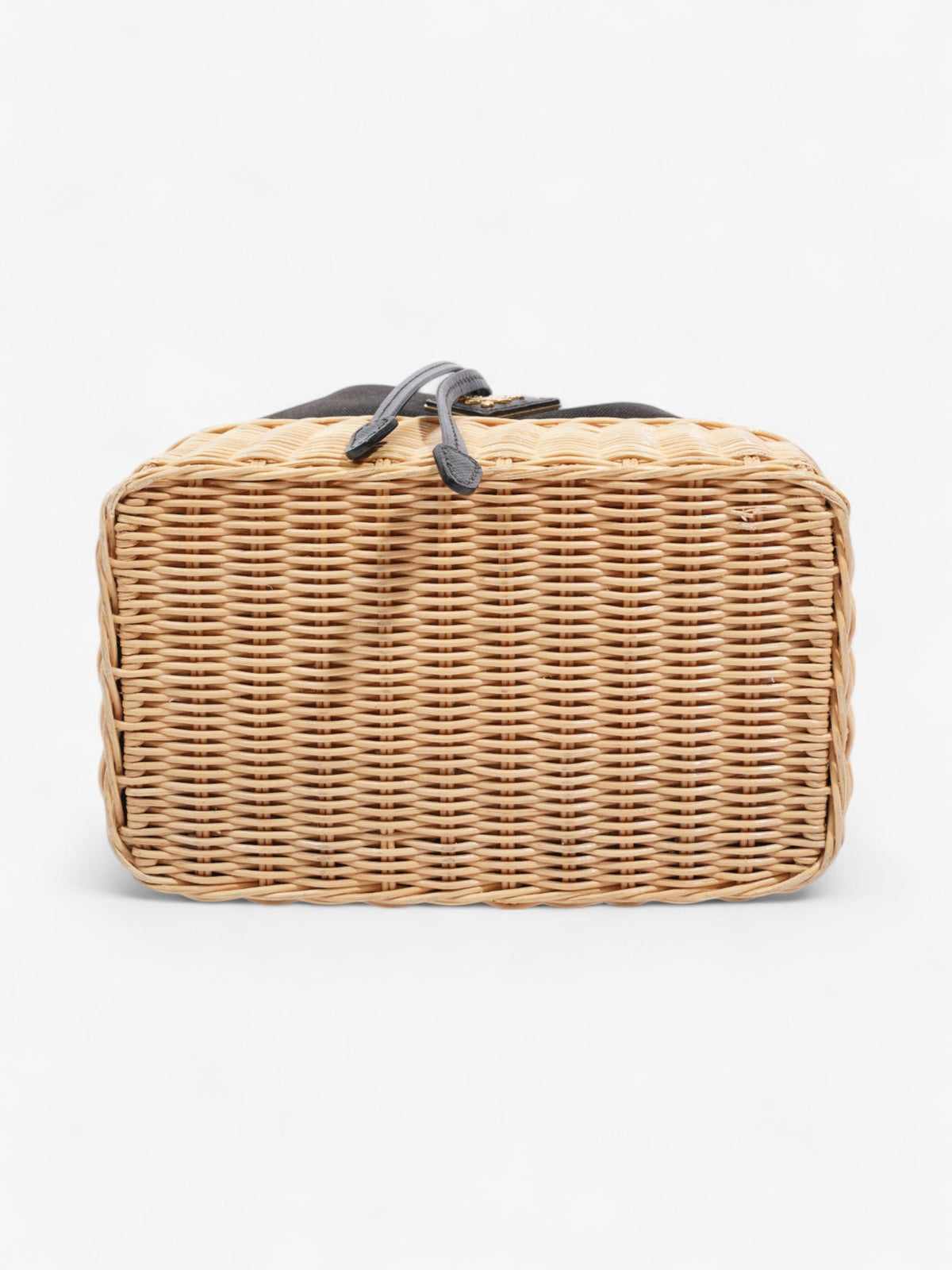 Prada Canvas and Wicker Drawstring Bucket Bag Black Cotton