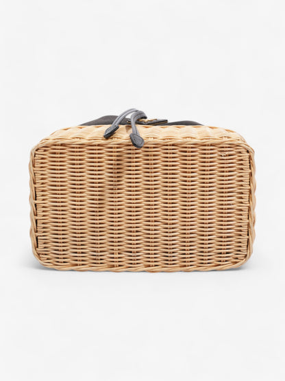 Prada Canvas and Wicker Drawstring Bucket Bag Black Cotton