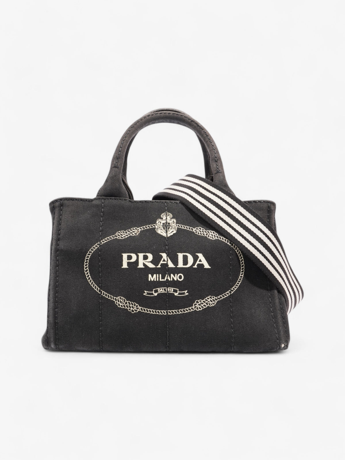 Prada Canvas Tote Black / White Cotton