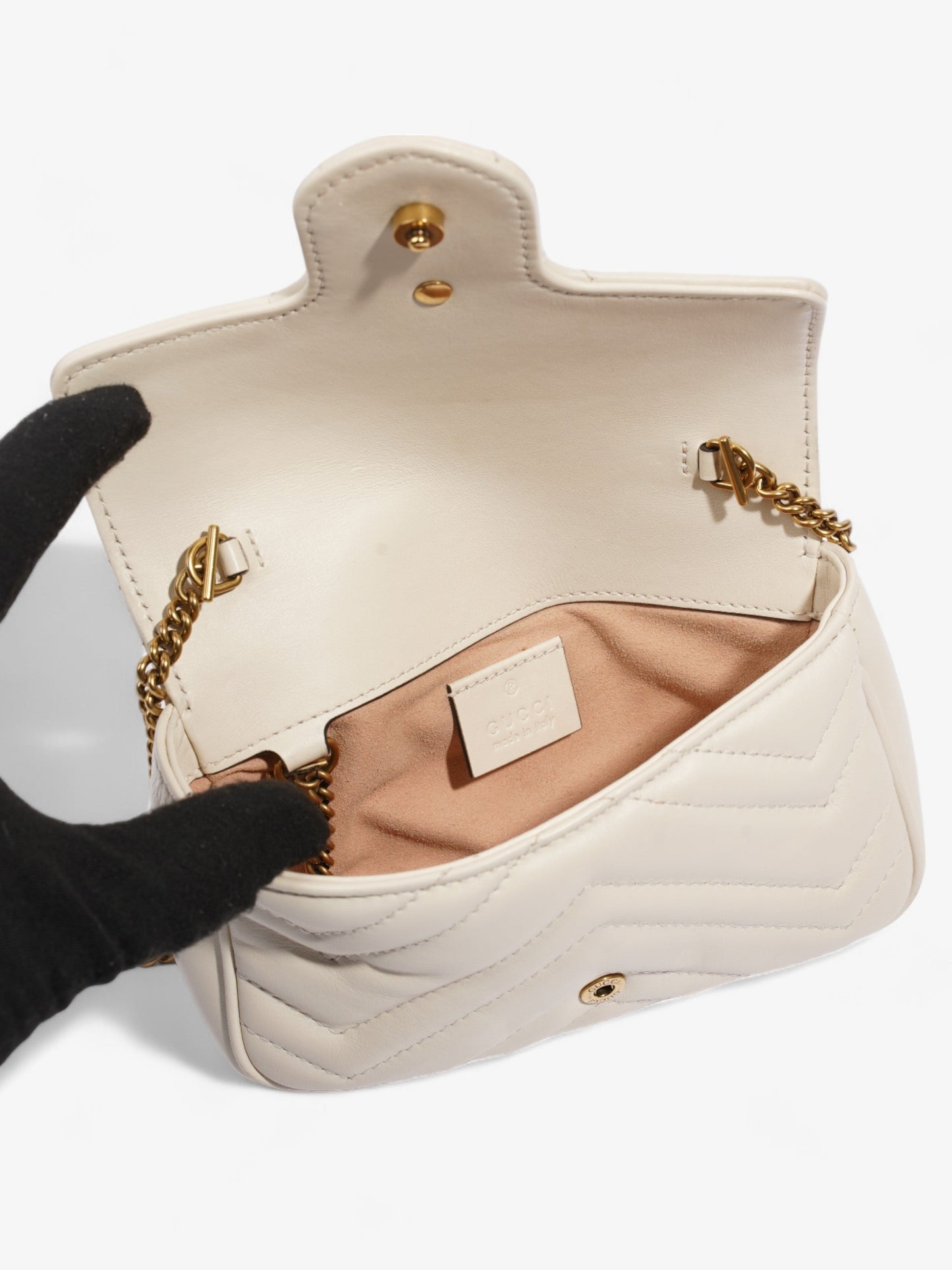 Gucci GG Marmont Super Mini Light Grey Matelasse Leather