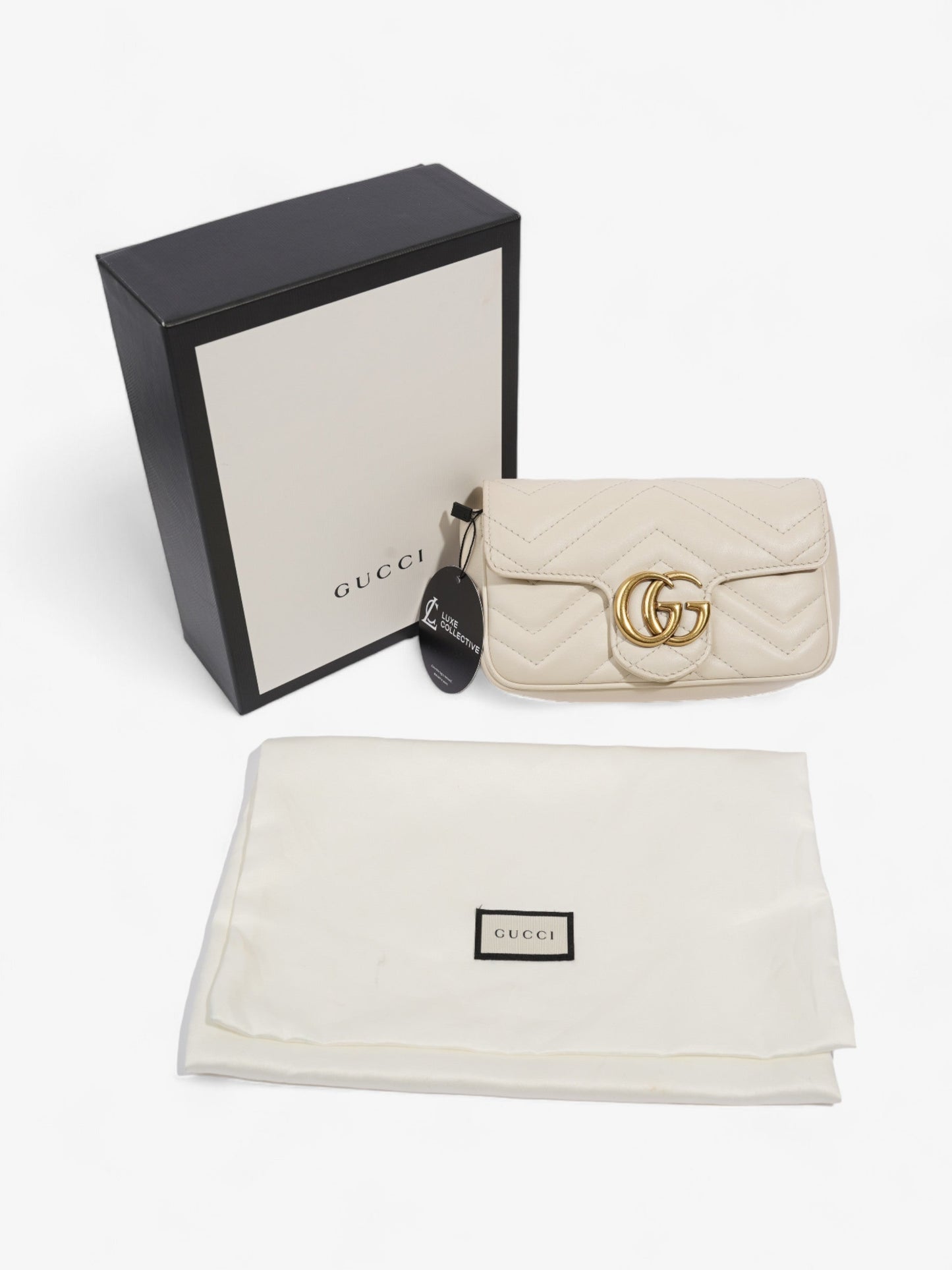Gucci GG Marmont Super Mini Light Grey Matelasse Leather