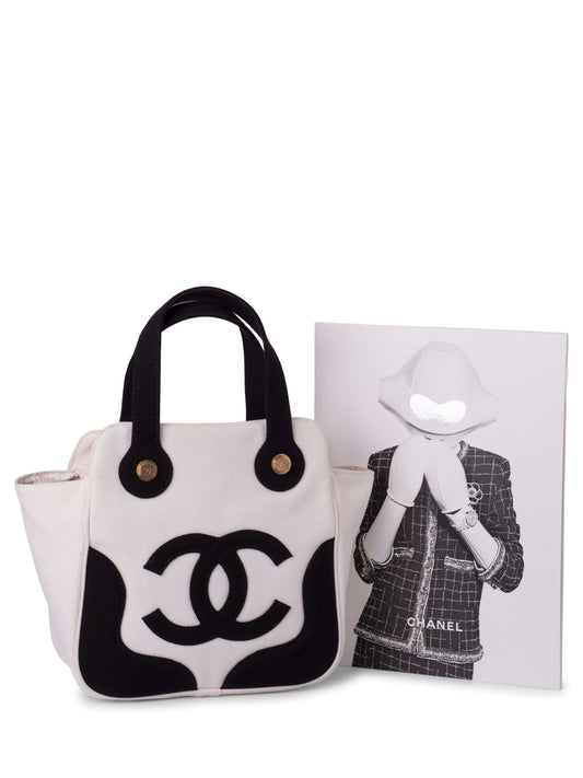 Chanel CC Logo Canvas Leather Bag Black White