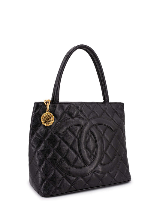 Chanel CC Logo Caviar Quilted Leather Medallion Bag Black