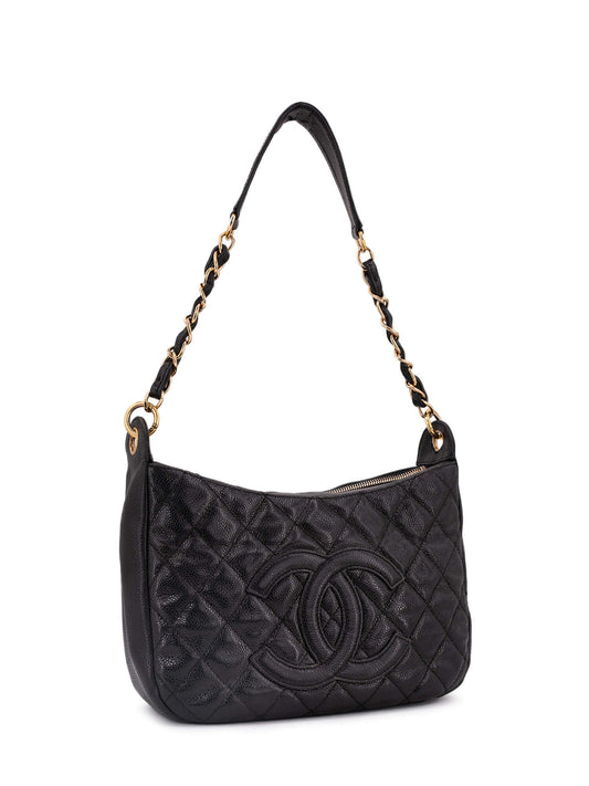 Chanel CC Logo Caviar Quilted Shoulder Bag Black