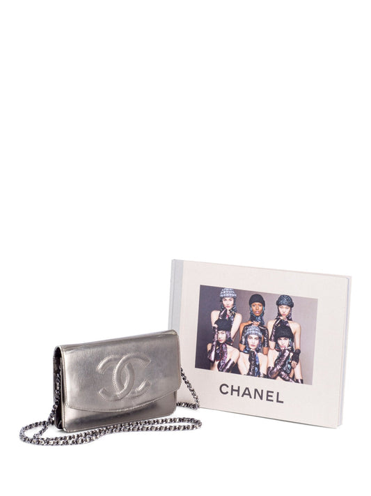 Chanel CC Logo Leather Timeless Wallet On Chain Metallic Green