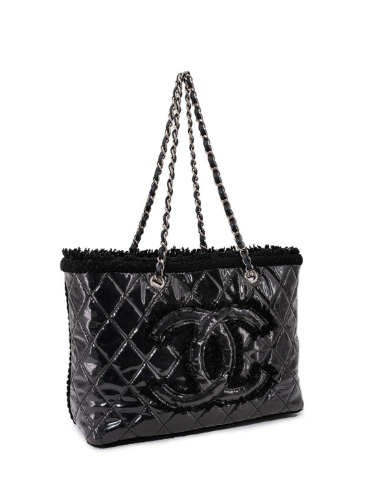 Chanel CC Logo Quilted Fringe Shopper Bag Black