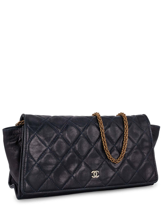 Chanel CC Logo Quilted Leather Mini Flap Messenger Bag Navy Blue
