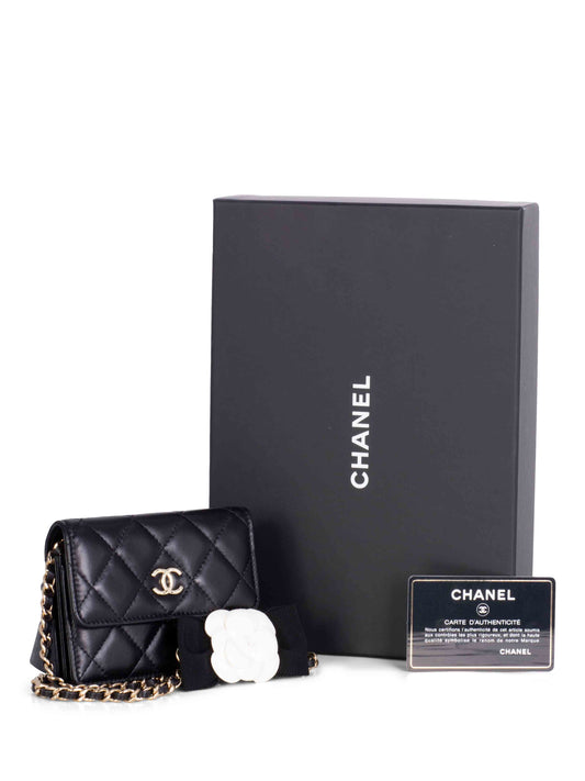 Chanel CC Quilted Leather Mini Camellia Flap Messenger Bag Black