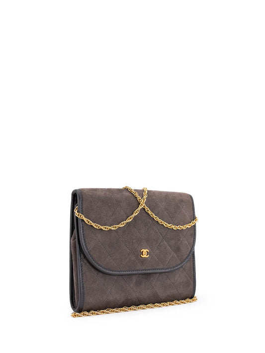 Chanel CC Suede Quilted Wallet On Chain Taupe