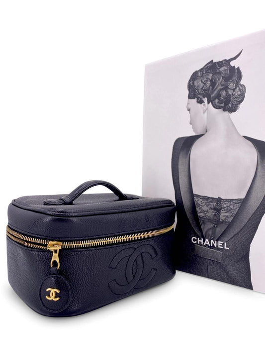 Chanel Caviar Leather CC Logo Small Vanity Bag Black