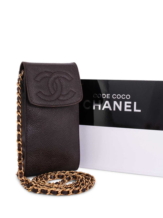 Chanel Caviar Leather Phone Messenger Bag Brown