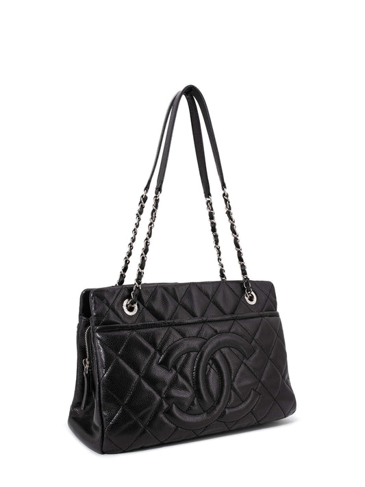 Chanel Caviar Quilted Leather CC Logo Shopper Bag Black