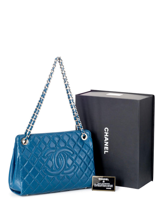 Chanel Caviar Quilted Leather Grand Shopper GST Bag Blue