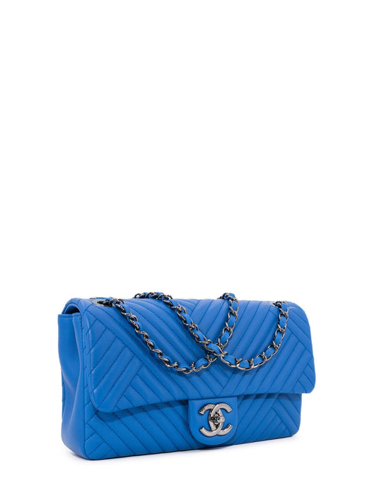 Chanel Chevron Quilted Leather Flap Bag Royal Blue