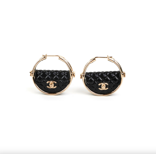 CHANEL CC CRUISE COLLECTION QUILTED FLAP BAG HOOP EARRINGS