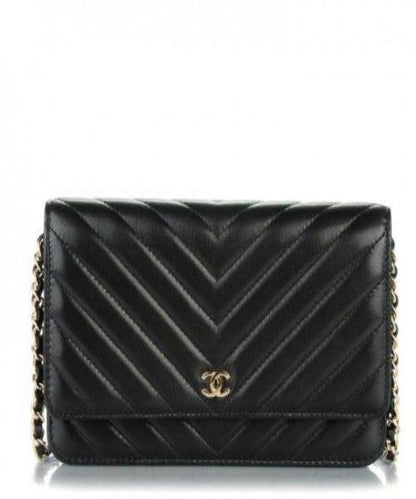 Chanel Wallet On Chain – WOC Chevron Lambskin Black SiLouis Vuittoner-Toned