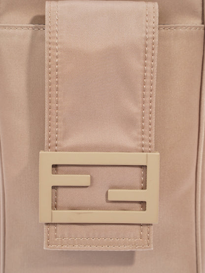 Fendi Logo Plaque Messenger Bag Beige Nylon
