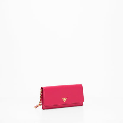 prada saffiano pink leather flap wallet