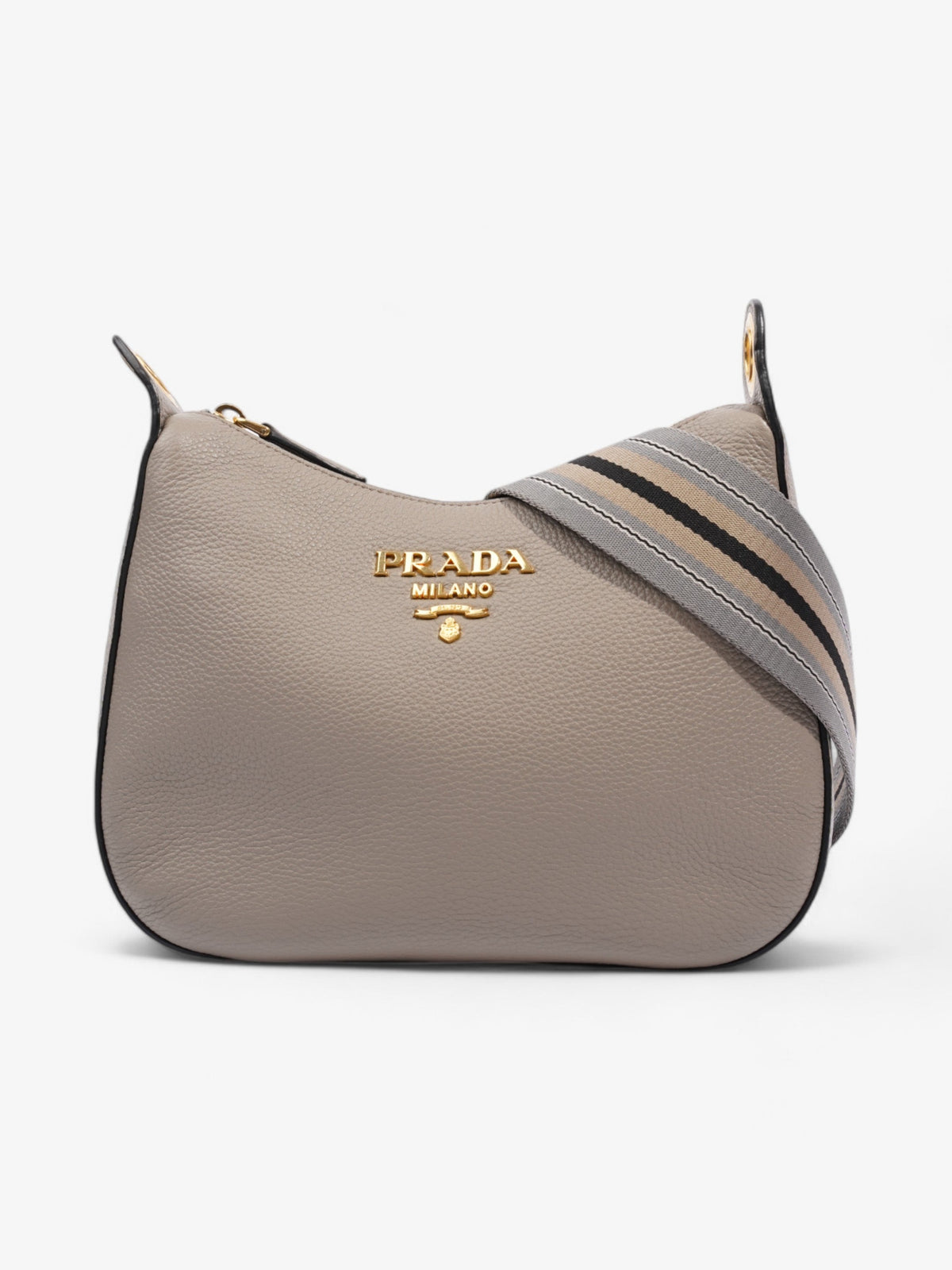 Prada Zipped Hobo Taupe Calfskin Leather