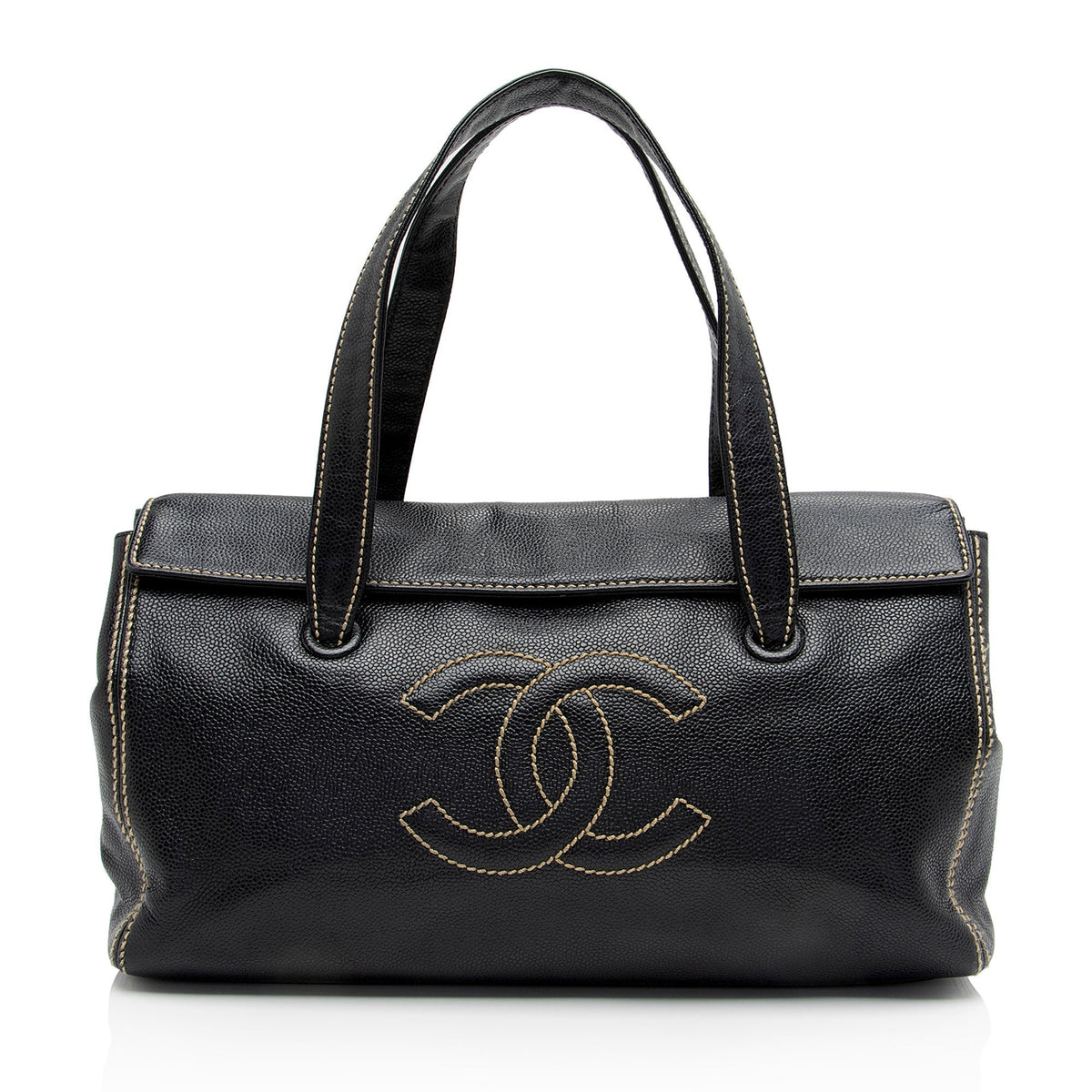Chanel Caviar Leather Stitched CC Flap Satchel