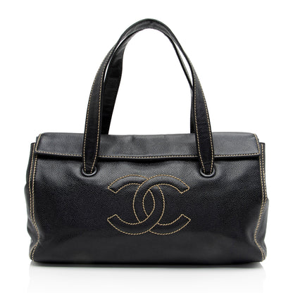 Chanel Caviar Leather Stitched CC Flap Satchel