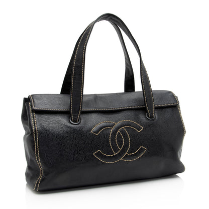 Chanel Caviar Leather Stitched CC Flap Satchel