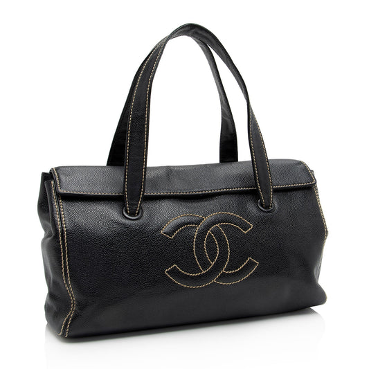 Chanel Caviar Leather Stitched CC Flap Satchel