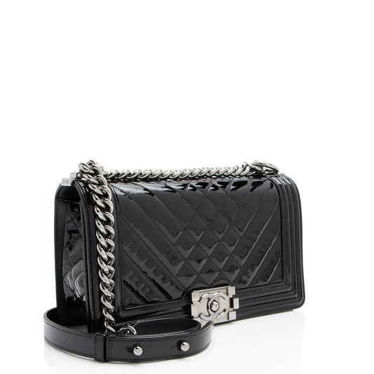 Chanel Chevron Patent Leather Old Medium Boy Bag