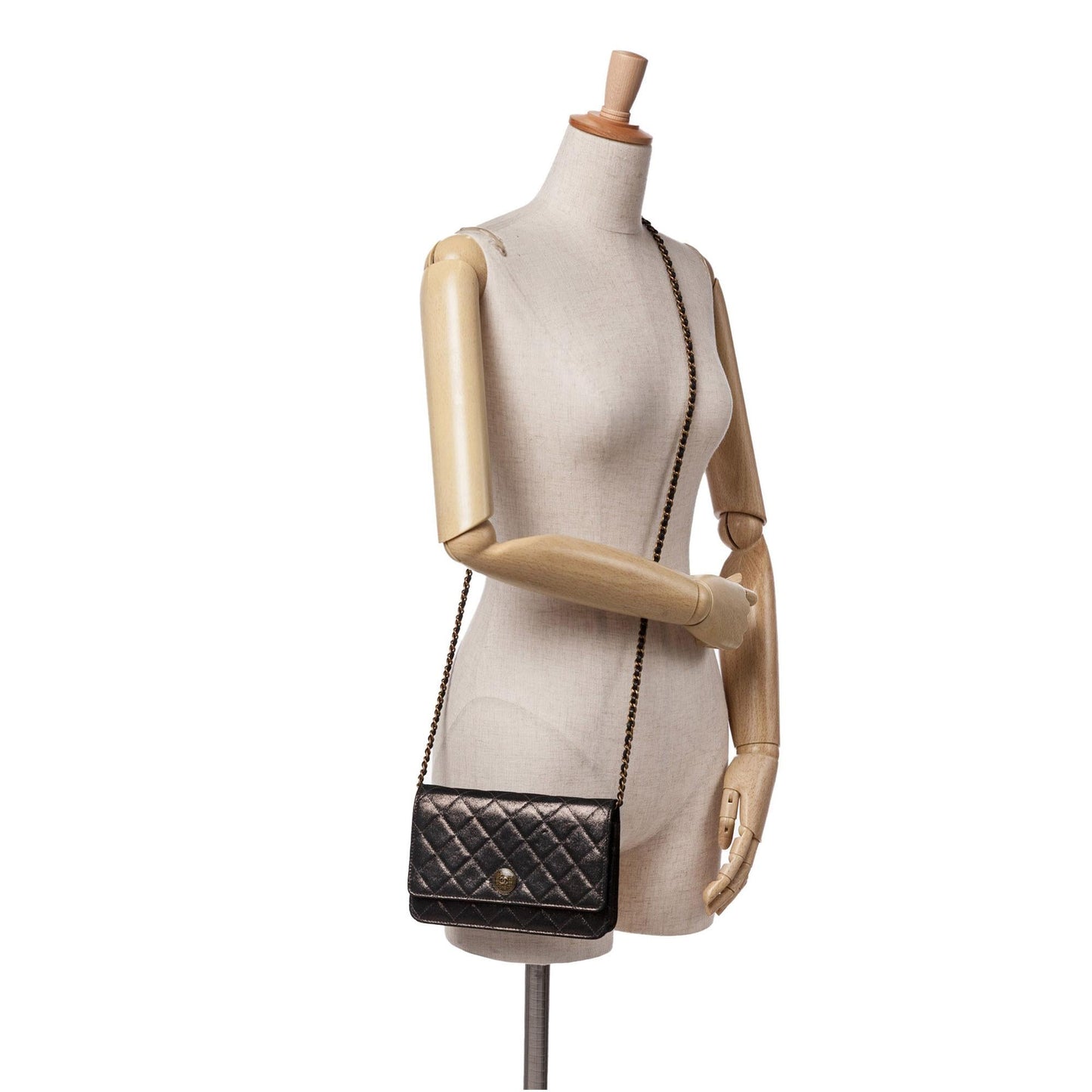 Chanel Metiers dArt Quilted Iridescent Lambskin Tartan Button Wallet On Chain