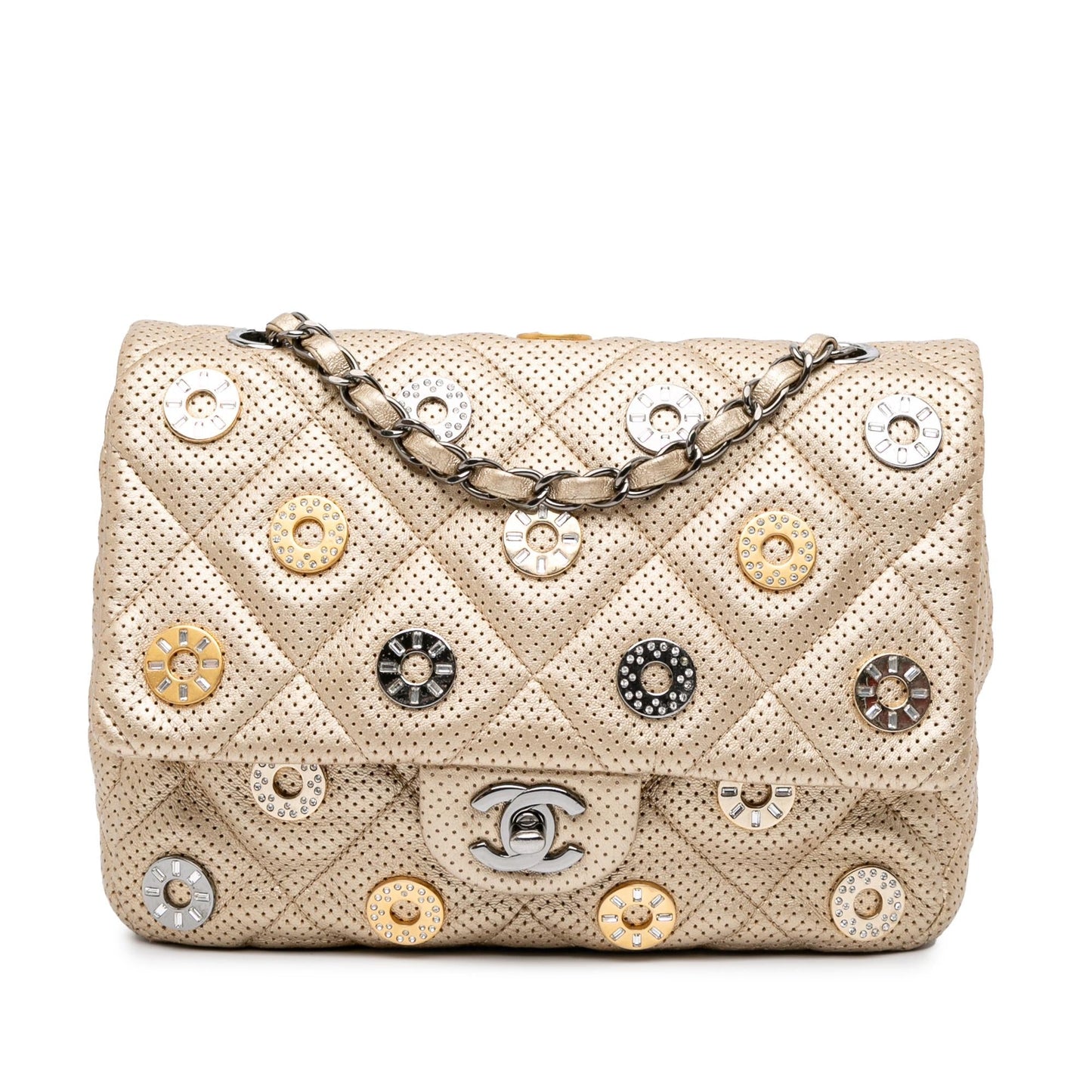 Chanel Paris-Dubai Small Perforated Metallic Lambskin Medals Flap