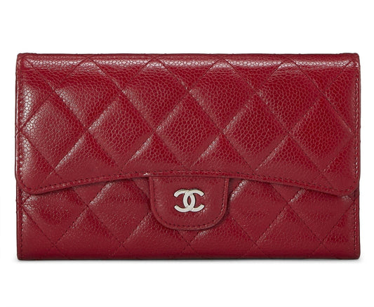 CHANEL CAVIAR QUILTED RED FLAP TRIFOLD WALLET