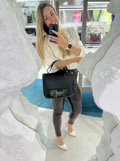 Pre-owned Hermes Constance 30 Sombrero So Black Leather, 2014, w/ dust bag