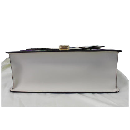 GUCCI Sylvie Embroidered Leather Medium Top Handle Bag White 431665