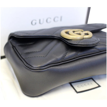 GUCCI GG Marmont Matelasse Leather Super Mini Crossbody Bag Black