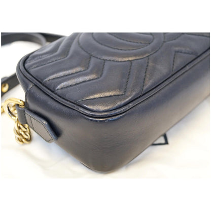 GUCCI GG Marmont Matelasse Mini Leather Crossbody Bag Black 448065