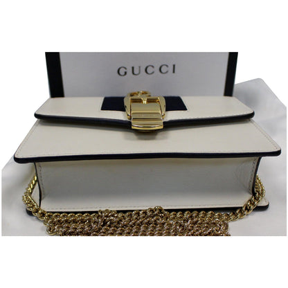 GUCCI Sylvie Super Mini Leather Crossbody Bag 494646 White