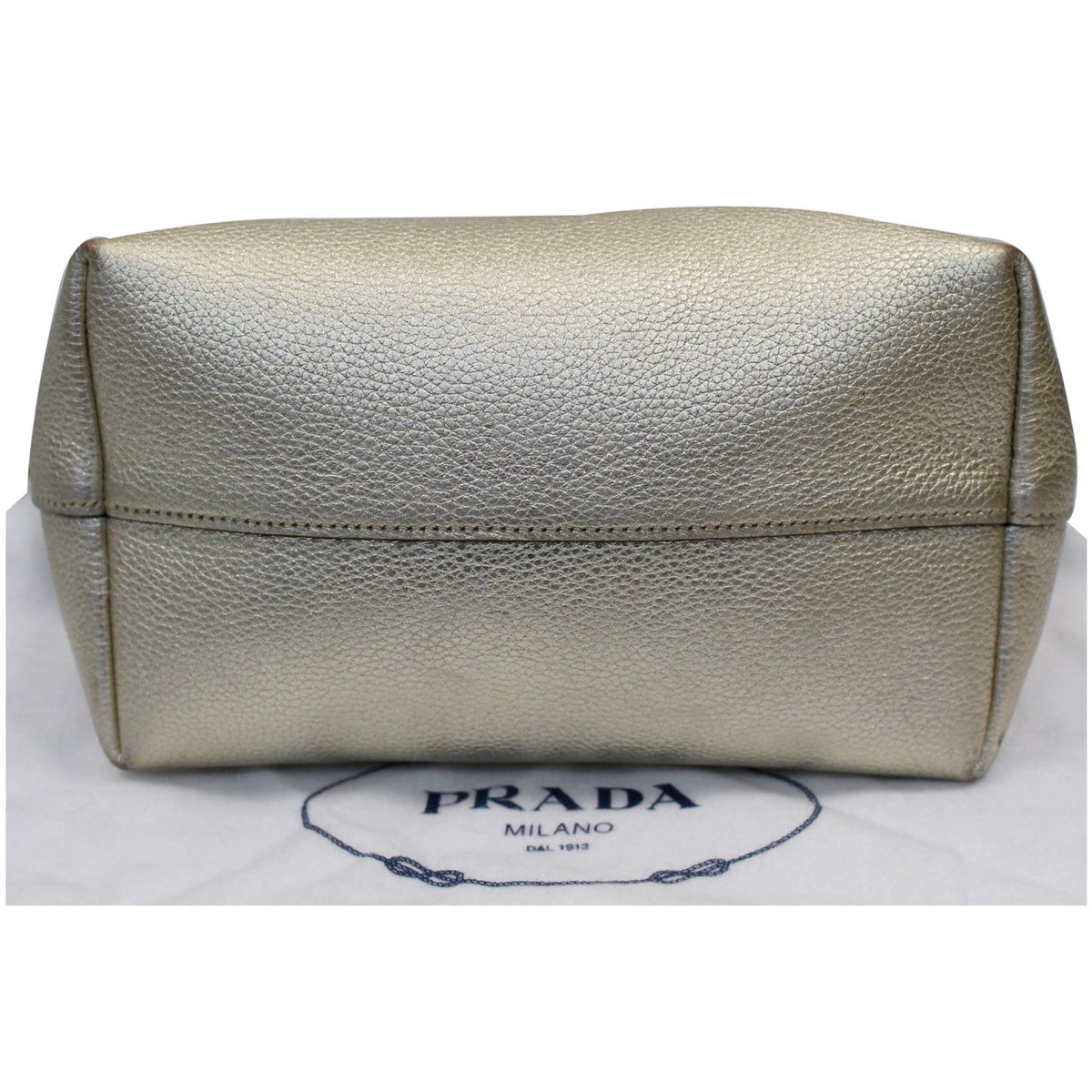 PRADA Small Daino Metallic Leather Tote Shoulder Bag Silver - Last Call
