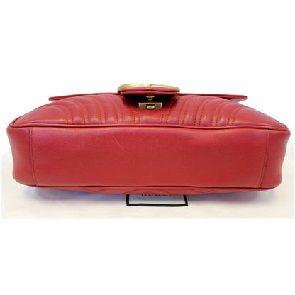 GUCCI GG Marmont Matelasse Leather Shoulder Bag Red 443496