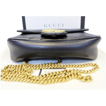 GUCCI GG Marmont Matelasse Black Leather Super Mini Crossbody Bag