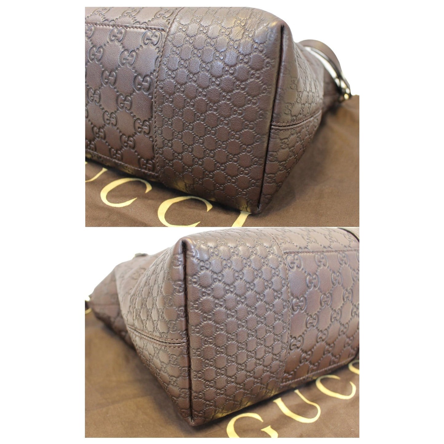 GUCCI Guccissima Leather Bree Top Handle Bag Dark Brown