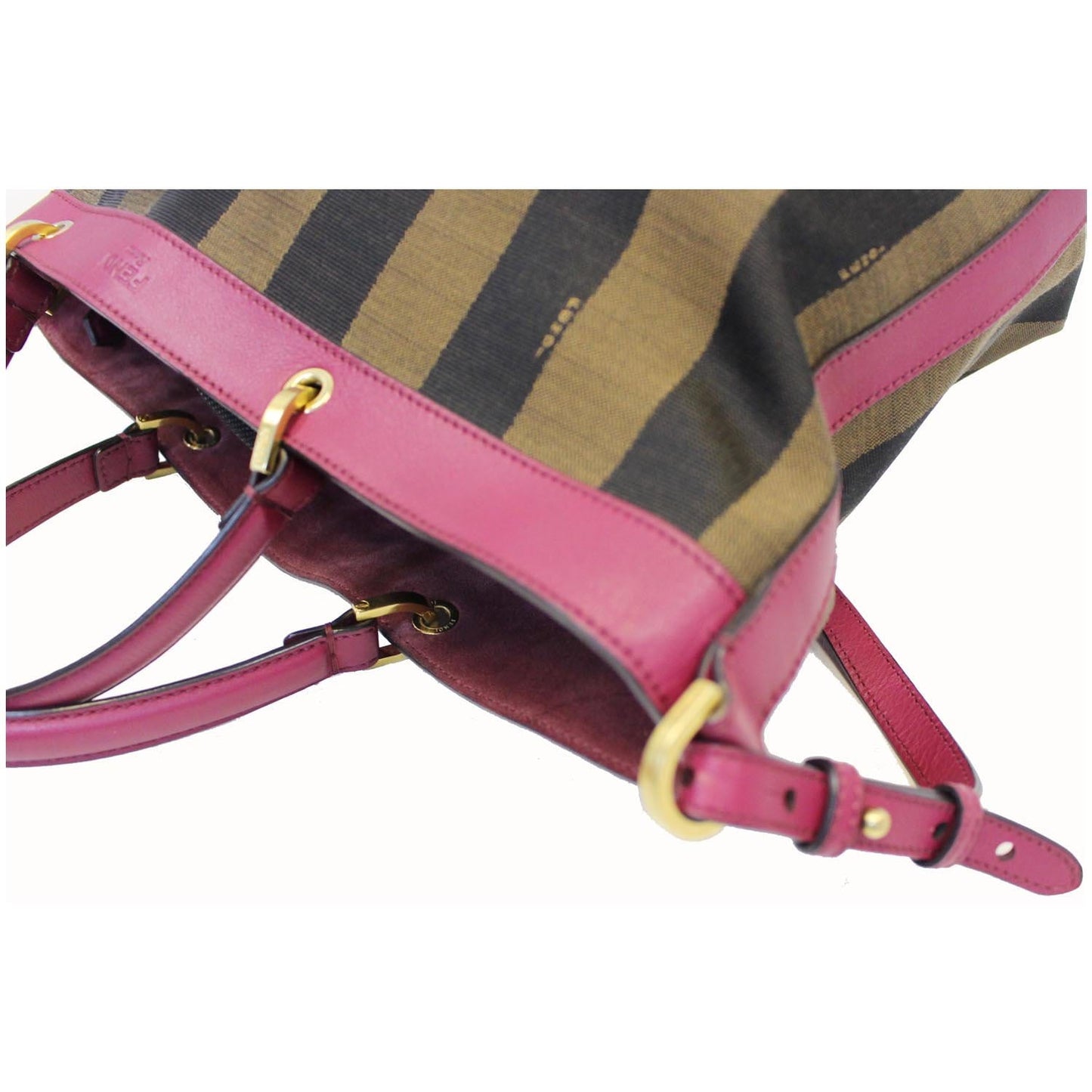 FENDI Tobacco Pequin Stripe Canvas Large Tote Bag Magenta