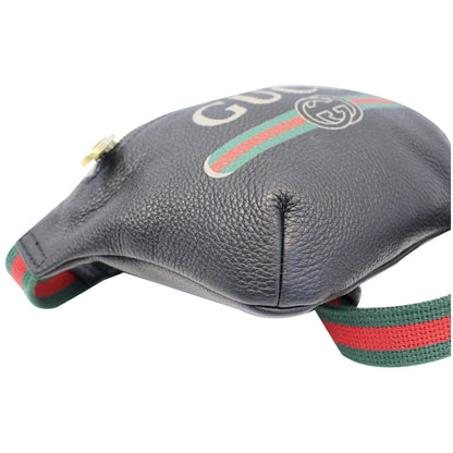 GUCCI Print Leather Black Belt Waist Bum Bag Small 527792