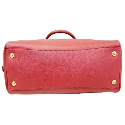 PRADA Lux Saffiano Leather Boston Handbag Red