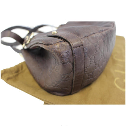 GUCCI Abbey Medium Leather Tote Shoulder Bag Dark Brown