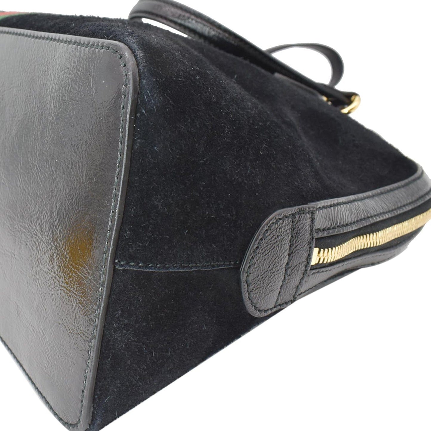 GUCCI Ophidia GG Suede Web Top Handle Crossbody Bag Black 524533